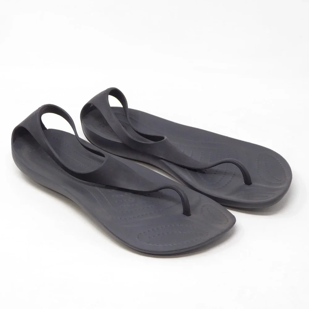 Crocs Womens Sexi Flip Sandals Black T-Strap Slingback 6
